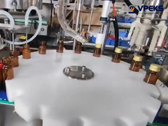 बोतल अनस्क्रैम्बलर, कैपिंग मशीन और लेबलिंग मशीन के साथ छोटी खुराक तरल भरने की उत्पादन लाइन